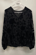 Load image into Gallery viewer, Express Womens Black Long Sleeve V-Neck Peplum Hem Overlay Blouse Top Size M