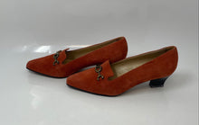 Load image into Gallery viewer, Boutique De Paris Womens Orange Suede Slip-On Block Pump Heels Size EUR 37.5