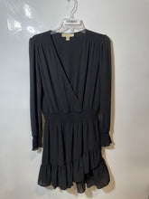Load image into Gallery viewer, Michael Kors Womens Black Long Sleeve Smocked Waist Fit & Flare Dress Size M
