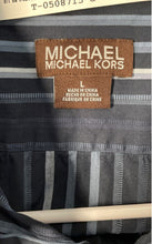 Load image into Gallery viewer, Michael Kors Mens Blue Striped Collared Long Sleeves Button-Up Shirt Size L