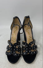 Load image into Gallery viewer, Sam Edelman Womens Yasha Black Silver Leather High Heel Ankle Strap Sandals Sz 8