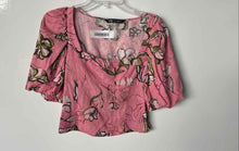 Load image into Gallery viewer, Zara Womens Pink Floral Puff Sleeve Square Neck Smocked Back Blouse Top Size M