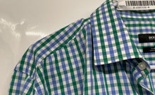 Load image into Gallery viewer, Hugo Boss Mens Green Blue White Gingham Long Sleeve Slim Fit Dress Shirt Sz 17.5