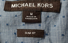 Load image into Gallery viewer, Michael Kors Mens Blue Printed Cotton Short Sleeve Slim Fit Button-Up Shirt Sz M