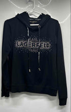 Load image into Gallery viewer, Karl Lagerfeld Womens Black Long Sleeve Embellished Pullover Hoodie Size XS