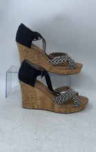Load image into Gallery viewer, Toms Womens Black White Open Toe Cork Wedge Platform Strappy Sandals Size 7.5