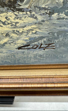 Load image into Gallery viewer, Landscape Mountain Cabin Winter Scene Framed Cole Signed Oleo Painting