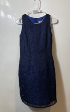Load image into Gallery viewer, Jessica Howard Womens Blue Leaf Print Sleeveless Crew Neck Sheath Dress Size 4P
