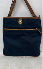 Load image into Gallery viewer, Michael Kors Womens Navy Blue & Brown Pockets Adjustable Strap Crossbody Purse