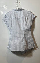 Load image into Gallery viewer, Zara Womens Blue White Striped Cuffed Short Sleeve Button Front Blouse Top Sz L