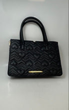 Load image into Gallery viewer, Betsey Johnson Womens Black And White Hearts Quilted Top Handle Satchel Bag