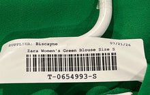 Load image into Gallery viewer, Zara Womens Green Crew Neck Short Sleeve Pleated Hem Blouse Top Size Small
