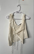 Load image into Gallery viewer, Zara Womens White Cotton Crochet Sleeveless V-Neck Tie Front Tank Top Size Small