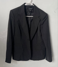 Load image into Gallery viewer, Kasper Womens Black Striped Notch Lapel One-Button Blazer Jacket Size 12