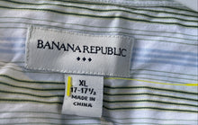 Load image into Gallery viewer, Banana Republic Mens White Green Striped Long Sleeve Dress Shirt XL 17-17.5