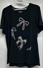 Load image into Gallery viewer, Karl Lagerfeld Womens Black Short Sleeve Embellished Bow T-Shirt Size XL