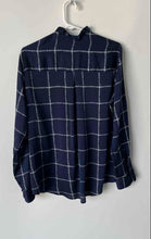 Load image into Gallery viewer, Express Womens Portofino Blue White Windowpane Plaid Slim Fit Blouse Top Size L