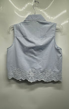 Load image into Gallery viewer, Zara Womens Blue White Striped Eyelet Sleeveless Cropped Button-Up Shirt Size M