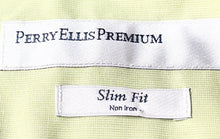 Load image into Gallery viewer, Perry Ellis Mens Green Slim Fit Non Iron Collared Dress Shirt Size 16 34/35