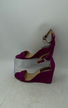 Load image into Gallery viewer, Michael Kors Womens Fiona Purple Suede Wedge Heel Ankle Strap Sandals Size 6M