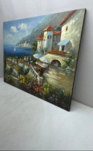 Load image into Gallery viewer, Vintage Mediterranean Coastal Scene Canvas Oil Painting Signed By T. Preston