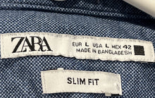 Load image into Gallery viewer, Zara Mens Blue Short Sleeve Collared Slim-Fit Button-Up Shirt Size Large