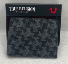 Load image into Gallery viewer, True Religion Mens Black Gray Monogram Card Holder Bi-Fold Wallet With Tags