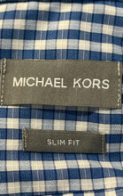 Load image into Gallery viewer, Michael Kors Mens Blue White Gingham Slim Fit Dress Shirt Size L 16 34/35