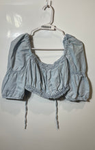 Load image into Gallery viewer, Zara Womens Light Blue Short Puff Sleeve Square Neck Cropped Blouse Top Size M