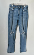 Load image into Gallery viewer, Zara Womens Light Blue Denim Medium Wash Distressed Straight-Leg Jeans Size 8