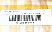 Load image into Gallery viewer, St. John's Bay Womens Yellow Plaid Long Sleeve V-Neck Ruffle Blouse Top Size PL