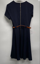 Load image into Gallery viewer, Karl Lagerfeld Womens Blue Short Sleeve Back Zip A-Line Dress Size 4