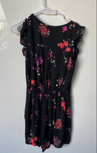 Load image into Gallery viewer, Express Womens Black Floral Sleeveless V-Neck Ruffle One-Piece Romper Size 4