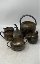 Load image into Gallery viewer, Lot Of 5 Pcs Vintage Keys Silver Tone Tea Pot With Sugar Bowls Creamer Cup Set