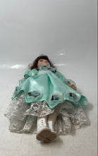 Load image into Gallery viewer, Unbranded Brown Hair Green Eyes Porcelain Blue Dress Lace 16 Inch Doll