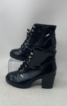 Load image into Gallery viewer, Express Womens Black Faux Leather Cap Toe Block Heel Lace-Up Ankle Boots Size 7