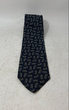 Load image into Gallery viewer, Donna Karan Mens Blue Geometric Pattern Silk Keeper Loop Adjustable Pointed Tie