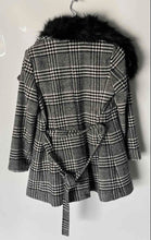 Load image into Gallery viewer, Guess Womens Black White Plaid Long Sleeve Collared Belted Trench Coat Size L