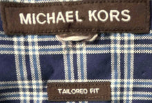 Load image into Gallery viewer, Michael Kors Mens Blue Plaid Long Sleeve Tailored Fit Button-Up Shirt No Size