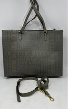 Load image into Gallery viewer, Steve Madden Womens Green Monogram Print Leather Outer Pocket Shoulder Bag