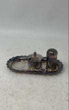 Load image into Gallery viewer, Set Of 2 Pcs Vintage Silver-Tone Metal Condiment Salt & Pepper Shaker Tray Set
