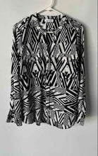 Load image into Gallery viewer, Calvin Klein Womens Black White Geometric Long Sleeve V-Neck Blouse Top No Size