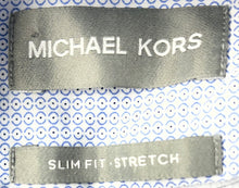 Load image into Gallery viewer, Michael Kors Mens Blue Geometric Print Slim Fit Dress Shirt Size M 15.5 34/35