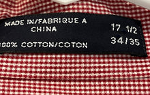 Load image into Gallery viewer, Nautica Mens Red Gingham Print Cotton Collared Long Sleeve Dress Shirt Size 17.5