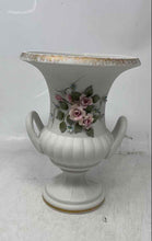 Load image into Gallery viewer, Vintage Lefton White Pink Roses Floral Bisque Porcelain Raised Handles Vase