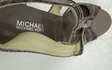 Load image into Gallery viewer, Michael Kors Womens Berkley Brown Snakeskin Print High T-Strap Sandals Size 9.5M