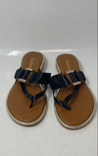 Load image into Gallery viewer, Toscanella Womens Gold-Tone Black Leather Open Toe Slip-On Thong Sandals Size 8