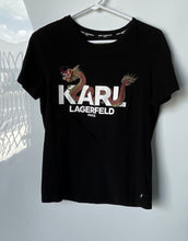 Load image into Gallery viewer, Karl Lagerfeld Paris Womens Black Graphic Print Short Sleeve T-Shirt Size Small