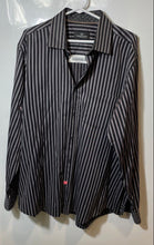 Load image into Gallery viewer, Bugatchi Uomo Mens Black Gray Striped Cotton Long Sleeve Button-Up Shirt Size XL