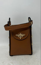 Load image into Gallery viewer, Womens Brown Vera Pelle Bottom Studs Vertical Bee Clasp Top Handle Handbag